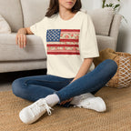 Patriotic Floral American Flag T-Shirt — Vintage Rose USA Tee for Fourth of July