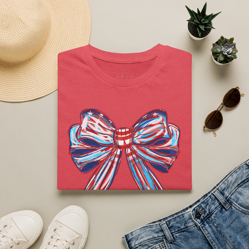 Patriotic Red White Blue Bow T-Shirt — 4th of July Americana Graphic Tee