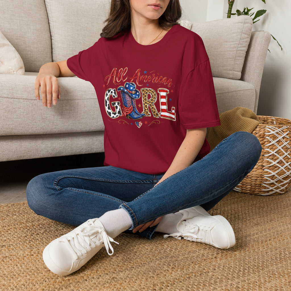 All American Girl T-Shirt — Patriotic USA Leopard & Flag Graphic Tee