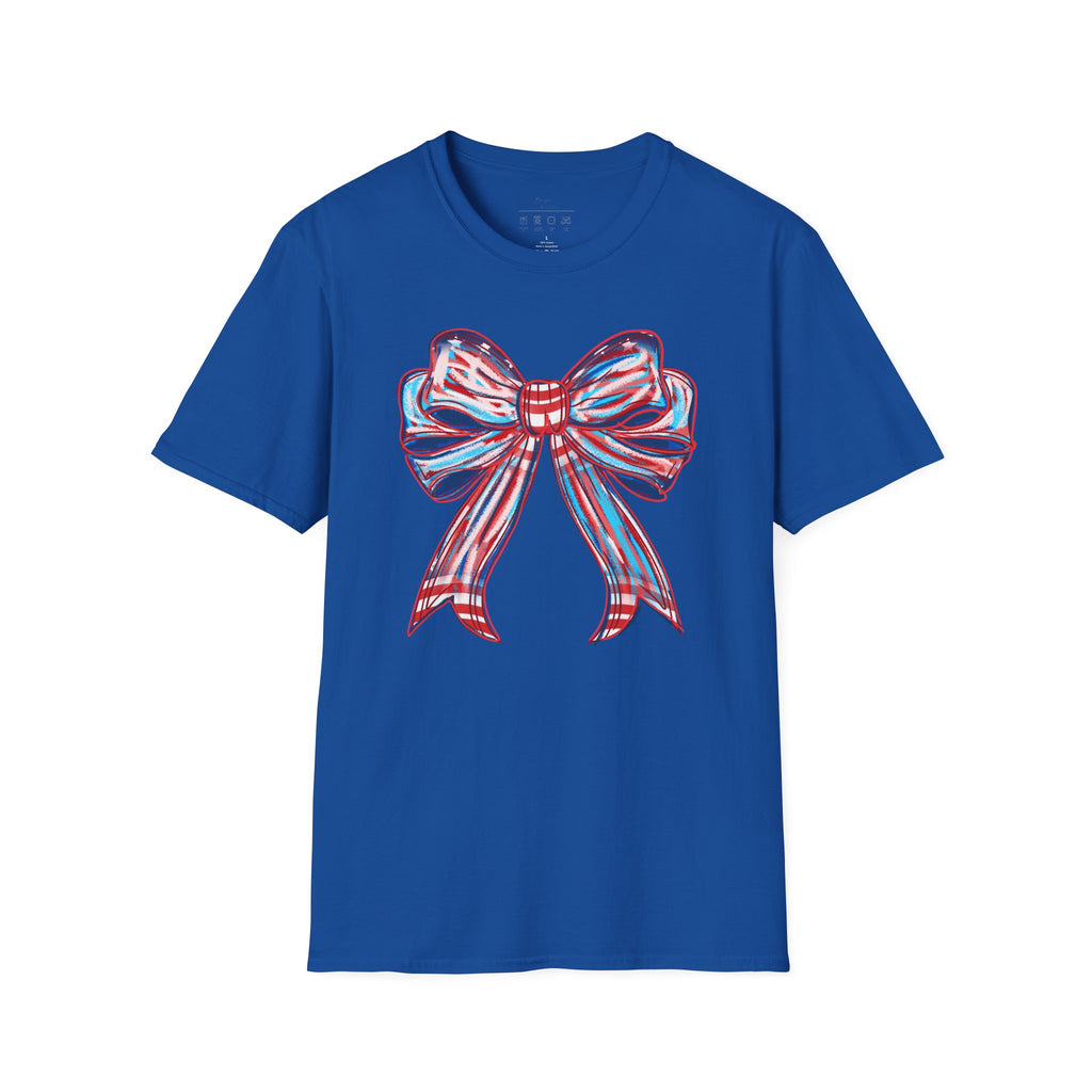 Patriotic Red White Blue Bow T-Shirt — 4th of July Americana Graphic Tee