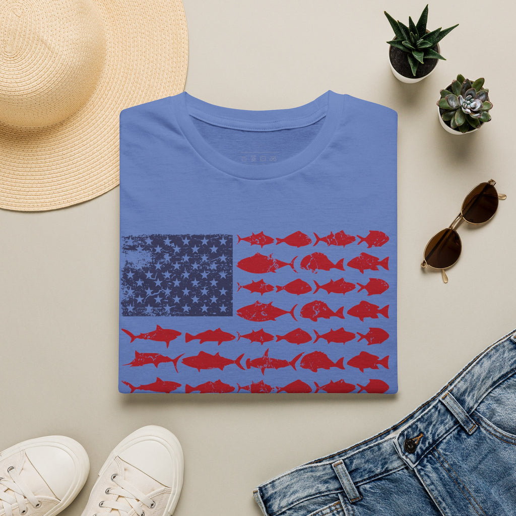 American Fishing Flag T-Shirt — Patriotic Fish Graphic Tee