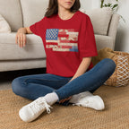 Patchwork American Flag T-Shirt — Vintage Floral Patriotic Tee