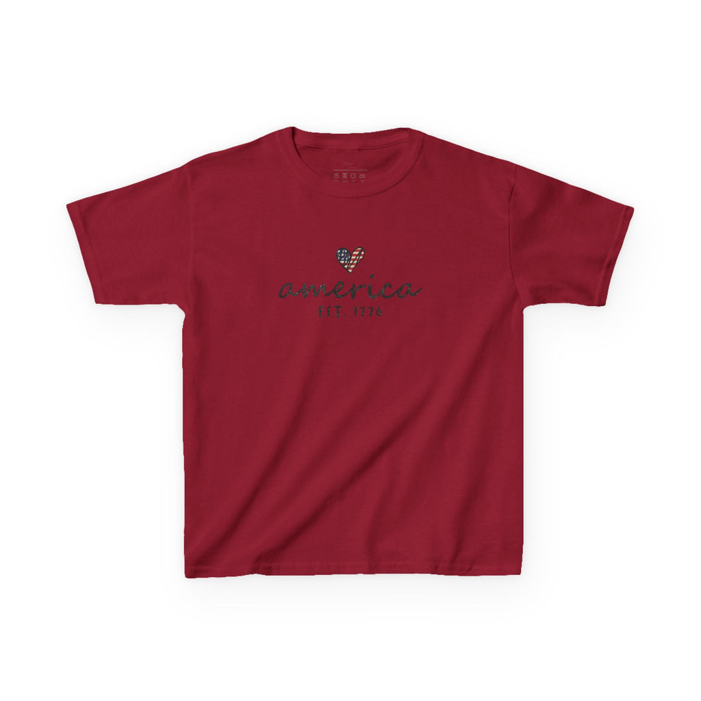 Youth, Kids Tee - 'america EST. 1776' Heart Flag Patriotic T-Shirt for Fourth of July