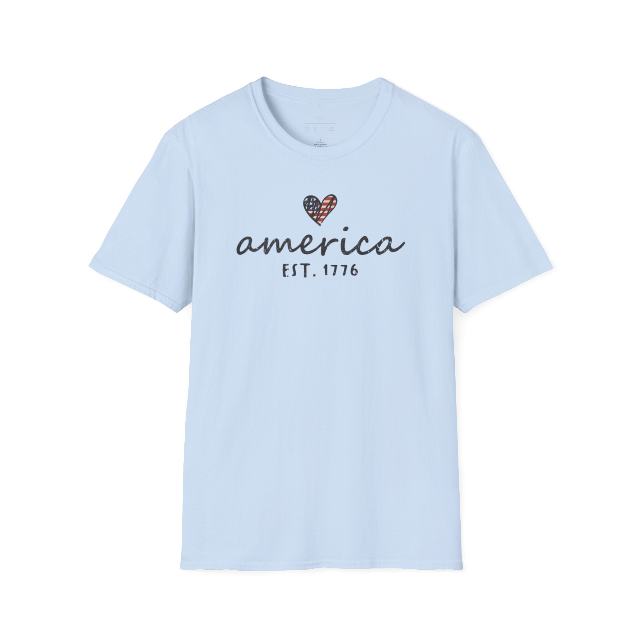 America Est. 1776 Heart T-Shirt — Patriotic USA Independence Day Tee