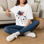 Butterfly Watercolor T-Shirt — Patriotic Red White Blue Floral Graphic