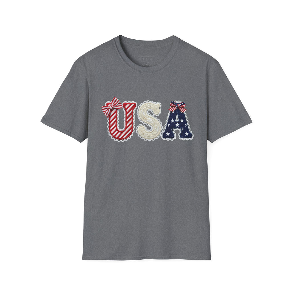 USA Applique T-Shirt — Patriotic 4th of July Flag Letter Tee