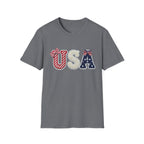USA Applique T-Shirt — Patriotic 4th of July Flag Letter Tee