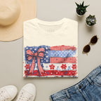 Patriotic Flag Bow T-Shirt — American Red White Blue Fourth of July Tee