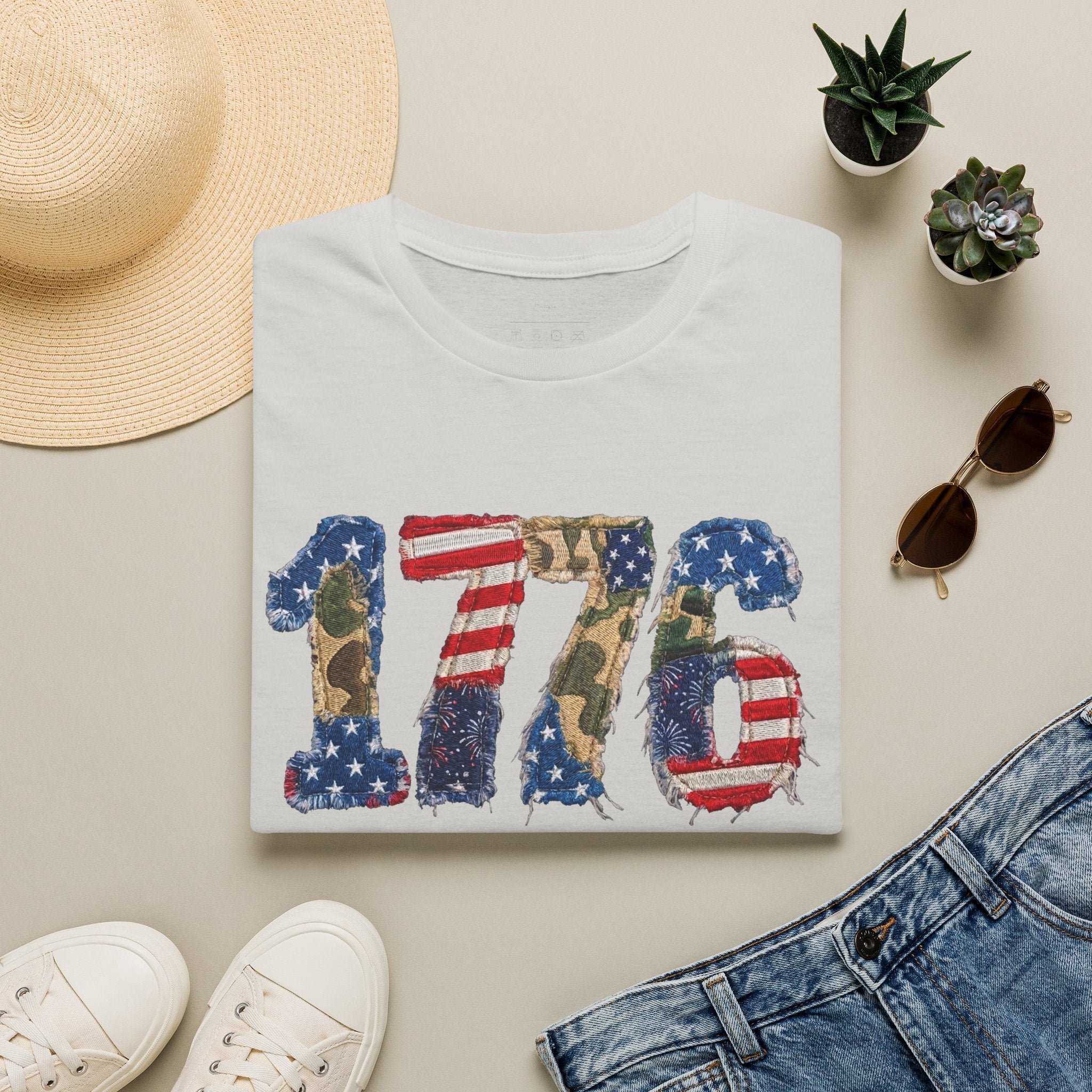 1776 Patriotic T-Shirt — American Flag & Camouflage Vintage Independence Tee