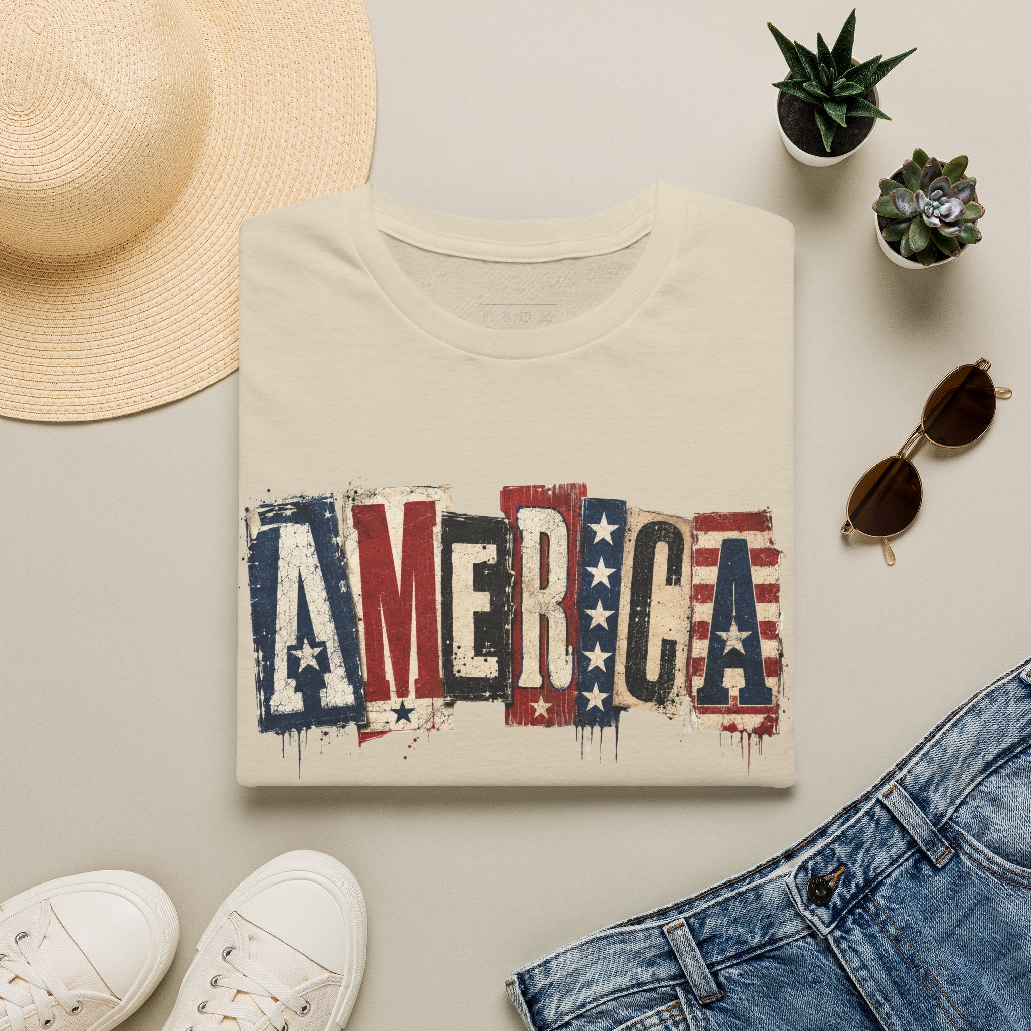 America Vintage Flag T-Shirt — Patriotic USA Graphic Tee for 4th of July
