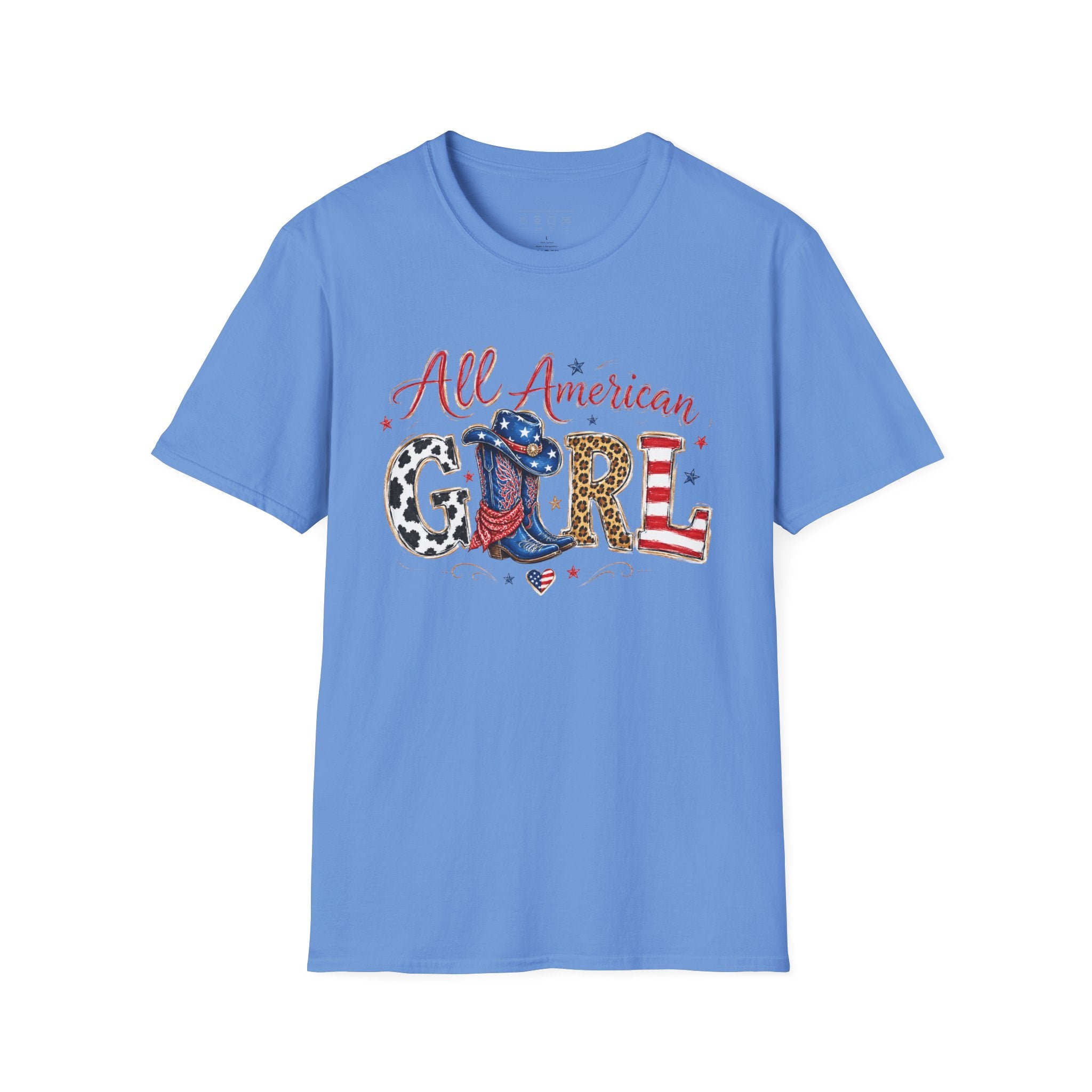 All American Girl T-Shirt — Patriotic USA Leopard & Flag Graphic Tee