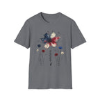 Butterfly Watercolor T-Shirt — Patriotic Red White Blue Floral Graphic