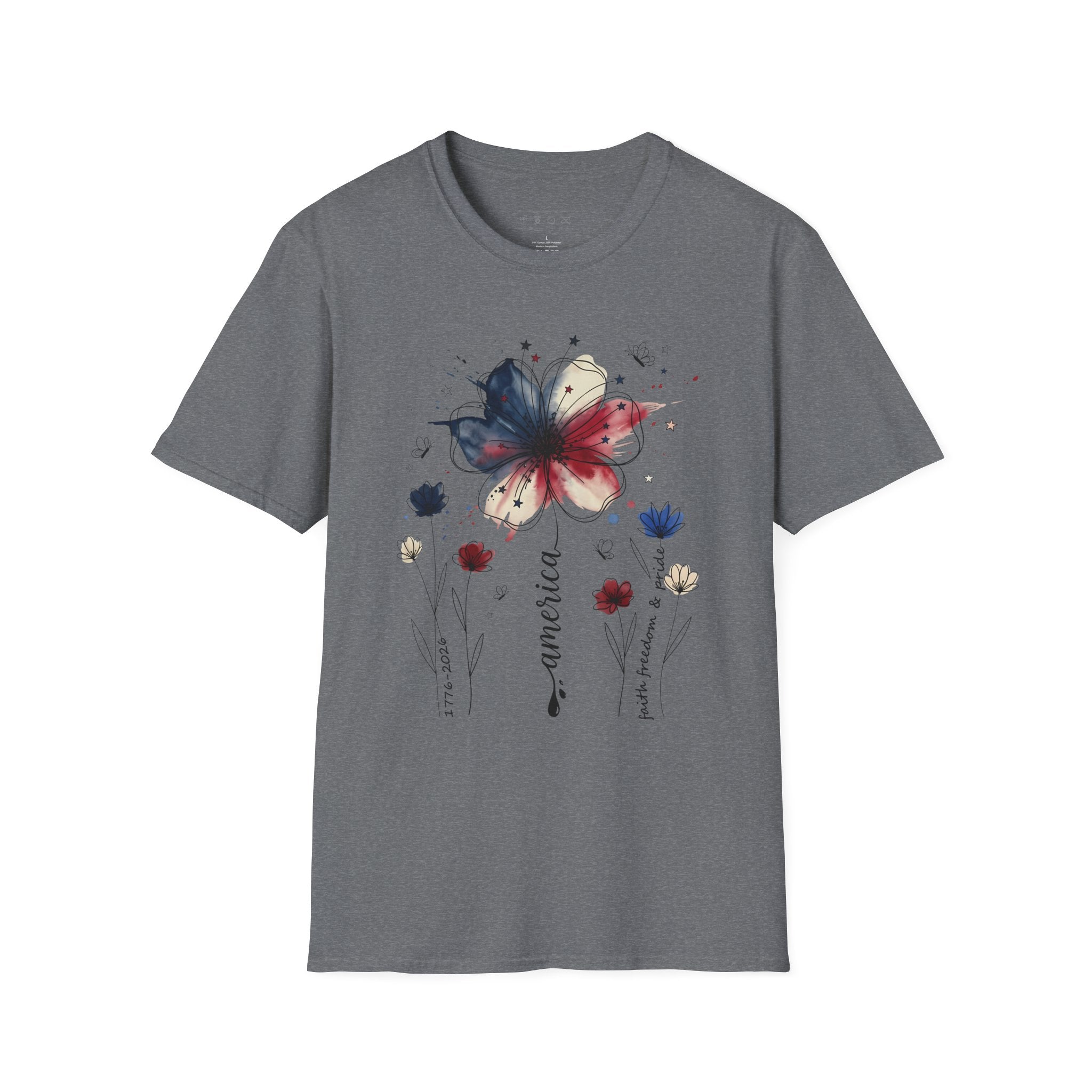 Butterfly Watercolor T-Shirt — Patriotic Red White Blue Floral Graphic