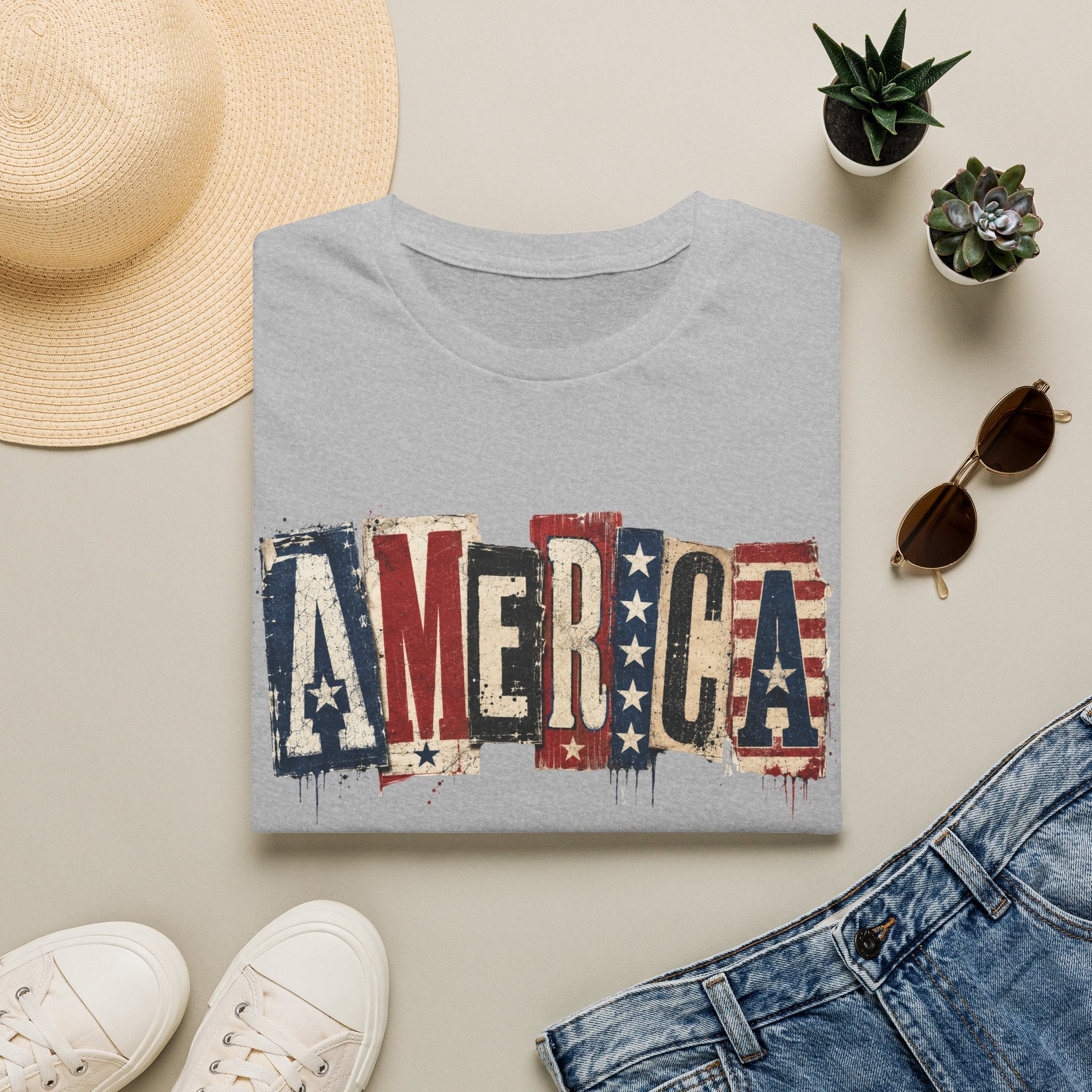 America Vintage Flag T-Shirt — Patriotic USA Graphic Tee for 4th of July