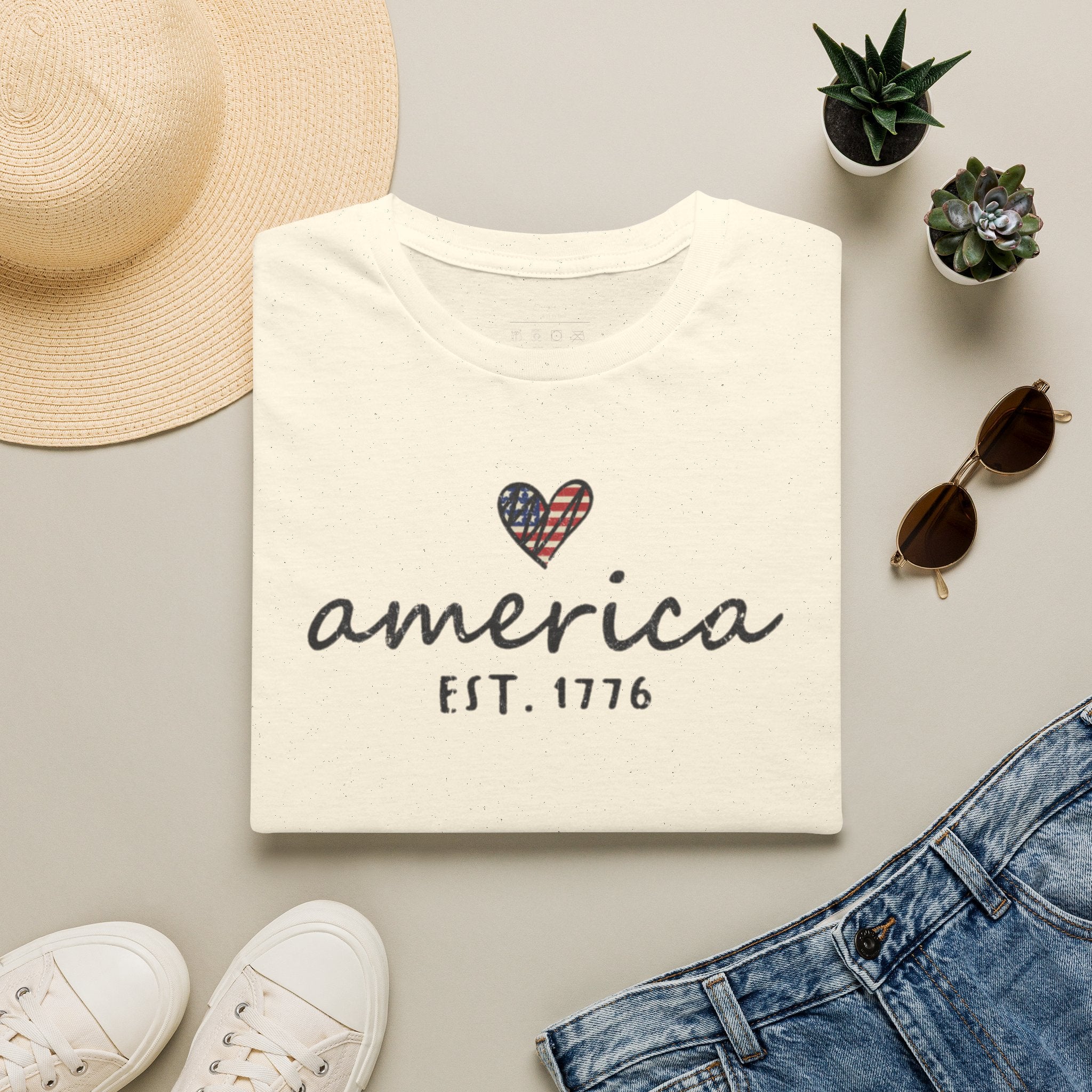 America Est. 1776 Heart T-Shirt — Patriotic USA Independence Day Tee