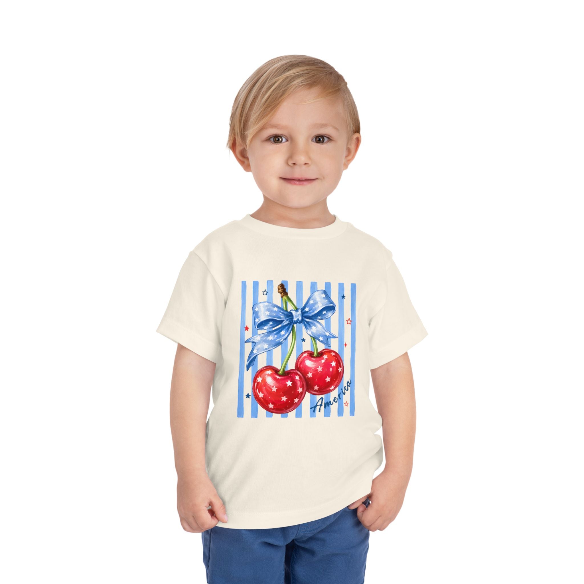 Toddler Cute Red Cherries with Blue Stripes