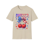 America Patriotic Cherry Graphic T-Shirt — USA Flag Bow 4th of July Tee