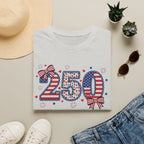 250 Patriotic T-Shirt — USA Flag Number Tee with Stars & Bows (Fourth of July)