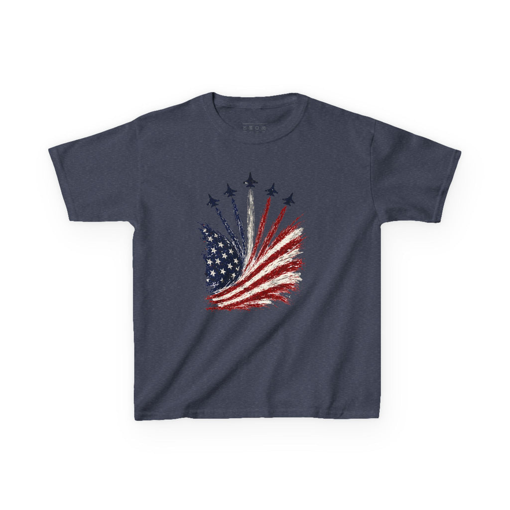 Youth,Kids T-Shirt — American Flag Jet Flyover Graphic (Patriotic 4th of July)
