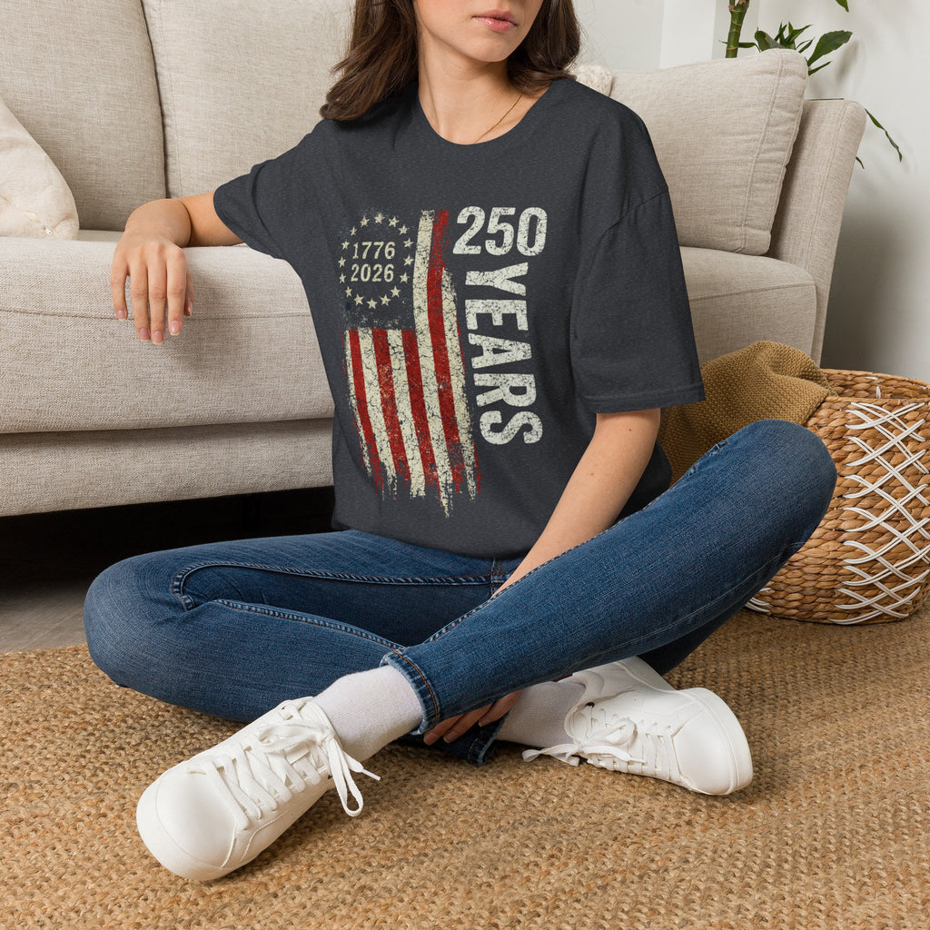 250 Years American Flag T-Shirt — 1776–2026 Patriotic Anniversary Tee
