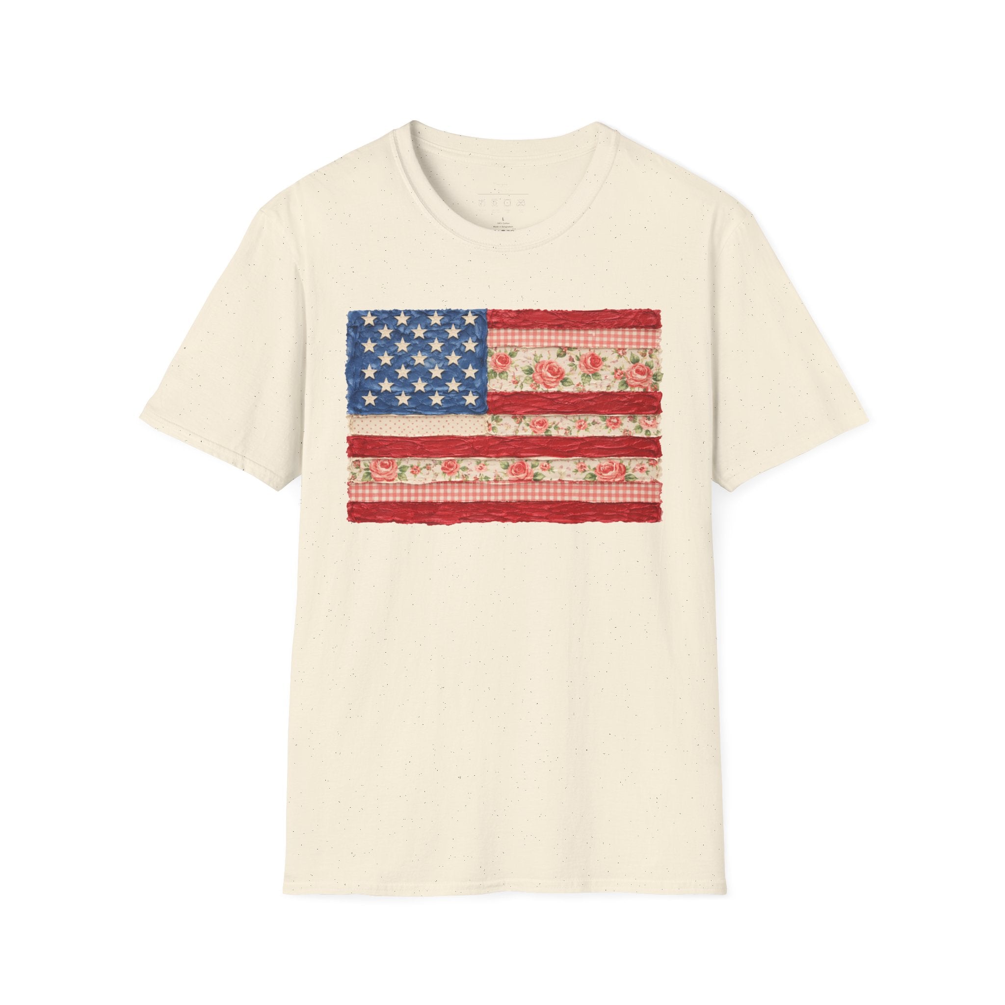 Patriotic Floral American Flag T-Shirt — Vintage Rose USA Tee for Fourth of July