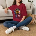 T-Shirt — Patriotic Sunflower Messy Bun (America)