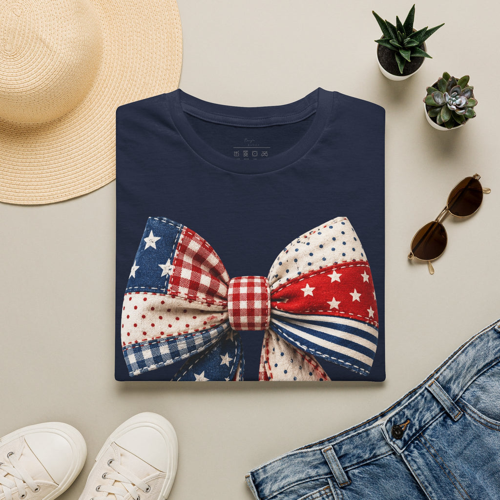 Patriotic Bow T-Shirt — Vintage American Flag Ribbon Tee