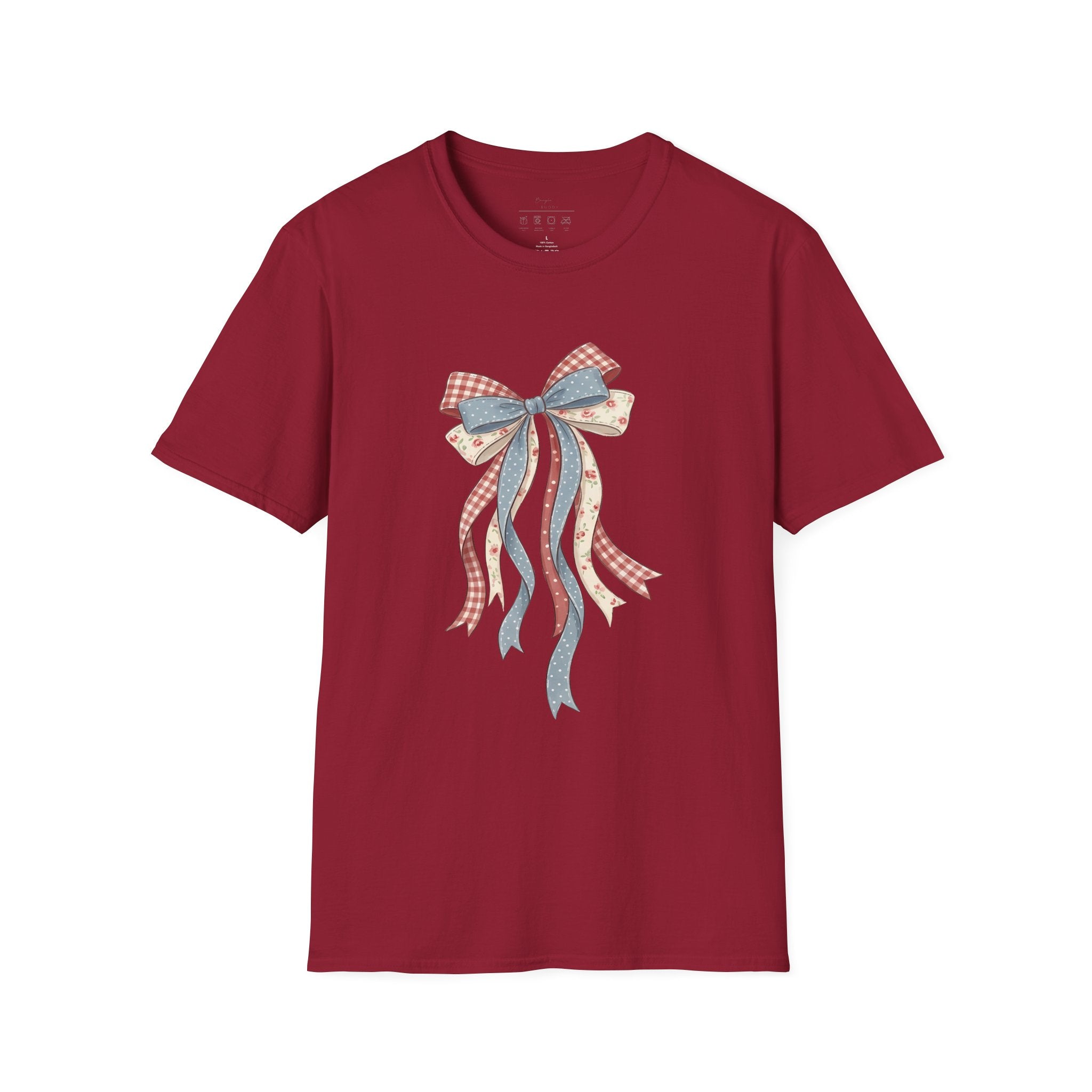Bow Ribbon T-Shirt — Vintage Americana Floral & Gingham Bow Tee