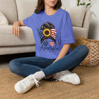 T-Shirt — Patriotic Sunflower Messy Bun (America)