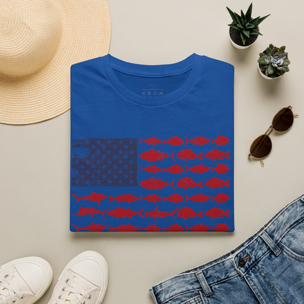 American Fishing Flag T-Shirt — Patriotic Fish Graphic Tee