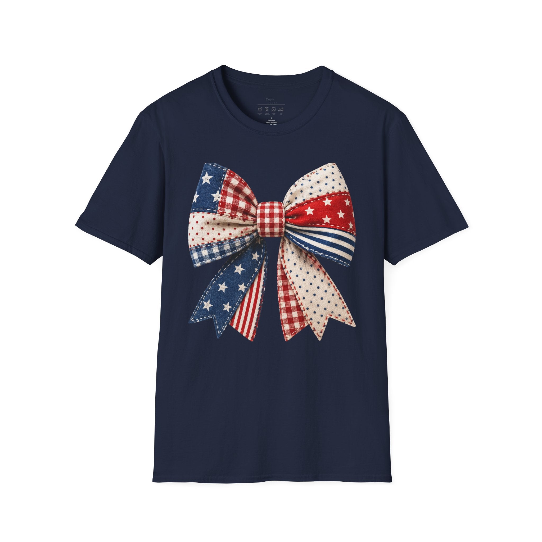 Patriotic Bow T-Shirt — Vintage American Flag Ribbon Tee