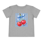 Toddler Tee Cherry Bow   — Cute Red Cherries with Blue Stripes