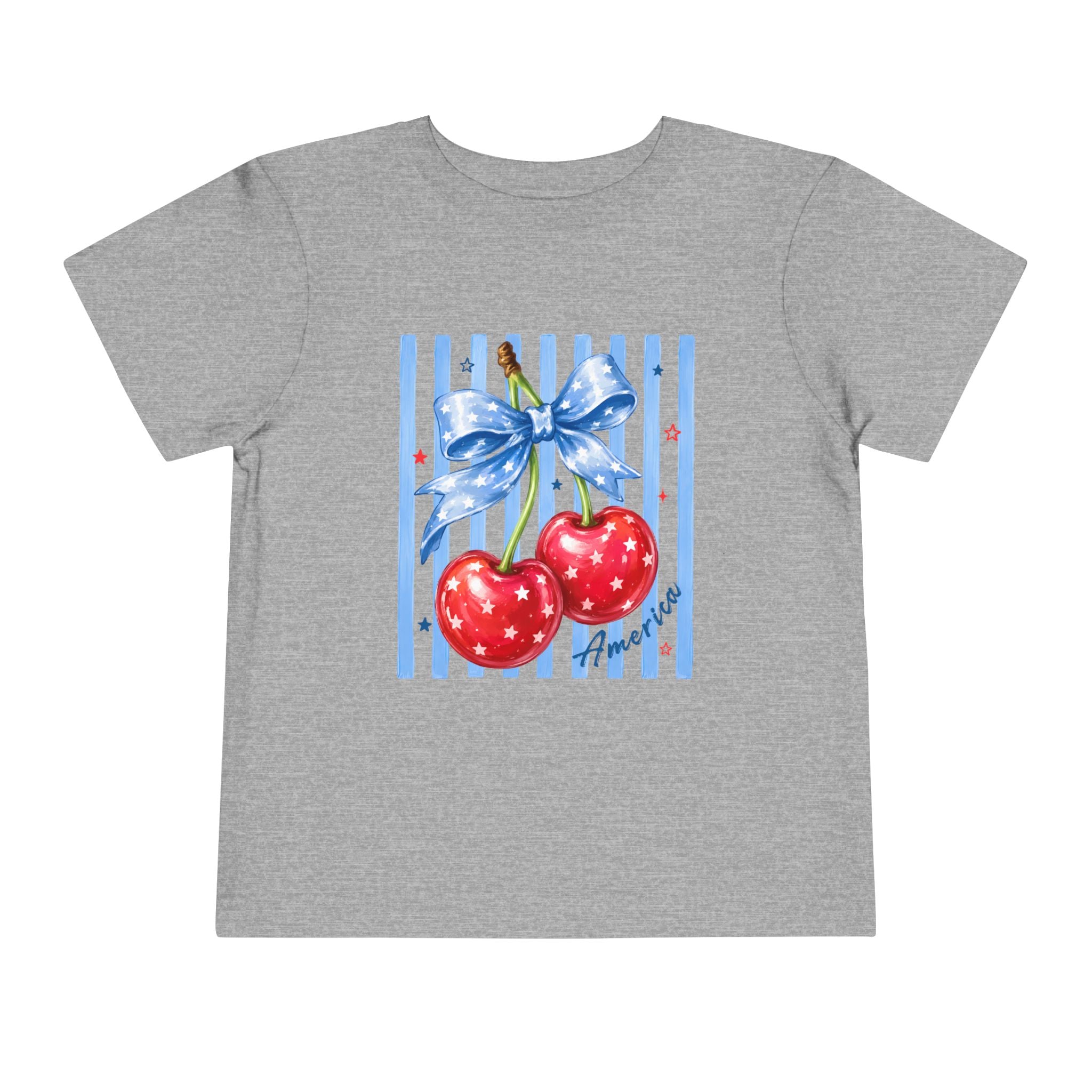 Toddler Tee Cherry Bow   — Cute Red Cherries with Blue Stripes
