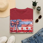 Patriotic Flag Bow T-Shirt — American Red White Blue Fourth of July Tee