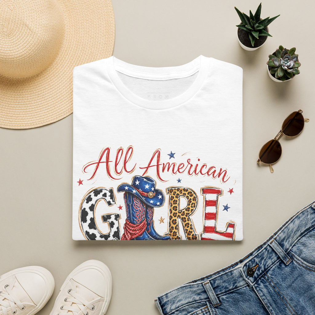 All American Girl T-Shirt — Patriotic USA Leopard & Flag Graphic Tee