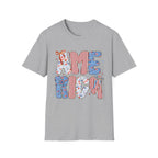 AME Retro Patriotic T-Shirt — Red White Blue Floral & Stripes Graphic Tee