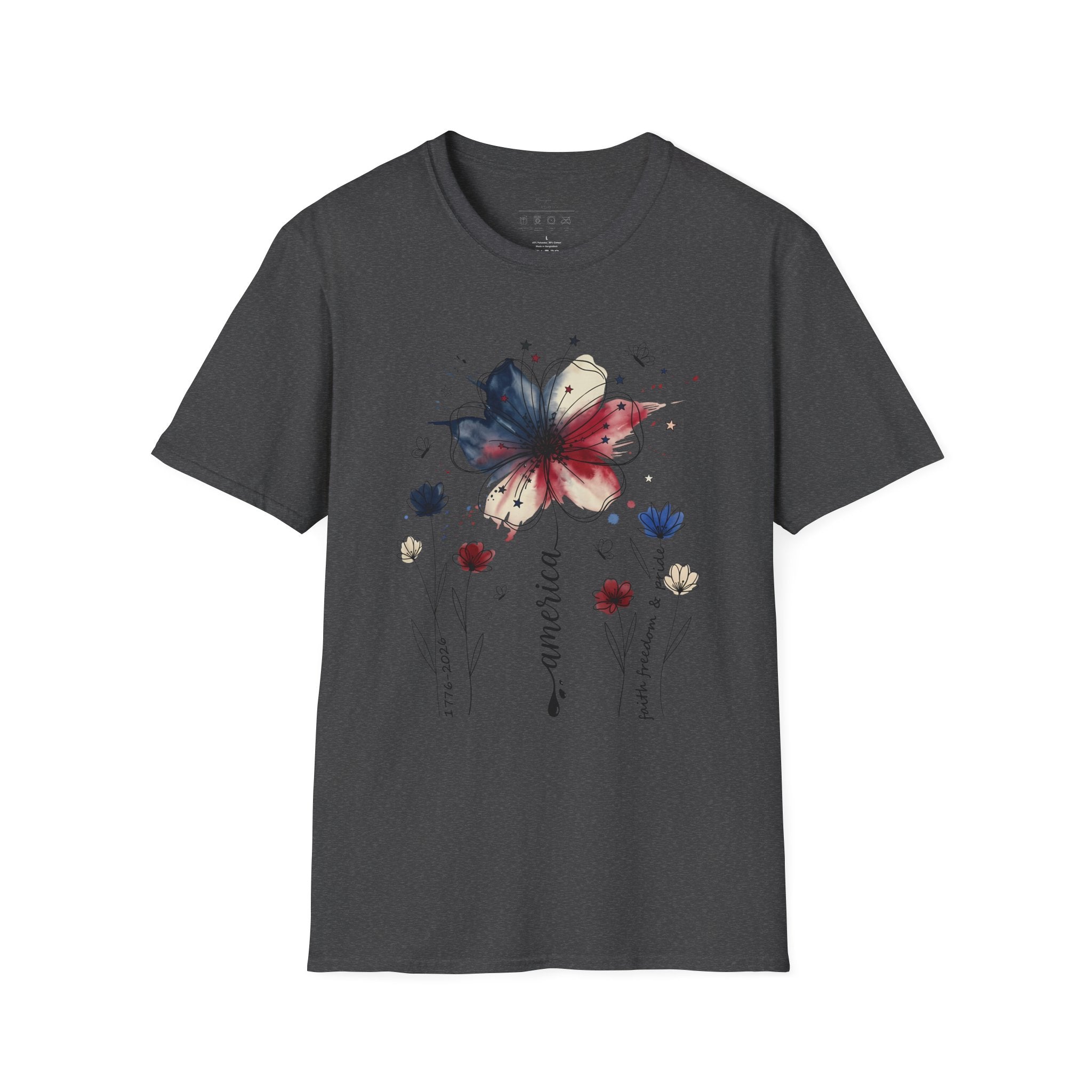 Butterfly Watercolor T-Shirt — Patriotic Red White Blue Floral Graphic