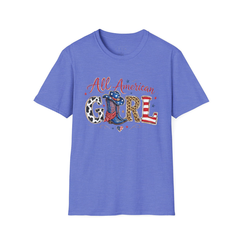 All American Girl T-Shirt — Patriotic USA Leopard & Flag Graphic Tee