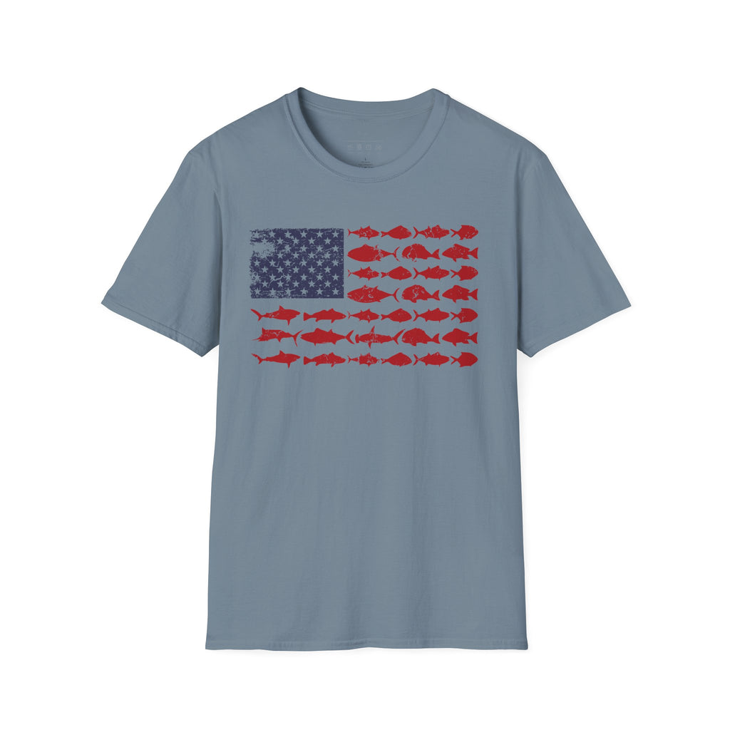American Fishing Flag T-Shirt — Patriotic Fish Graphic Tee