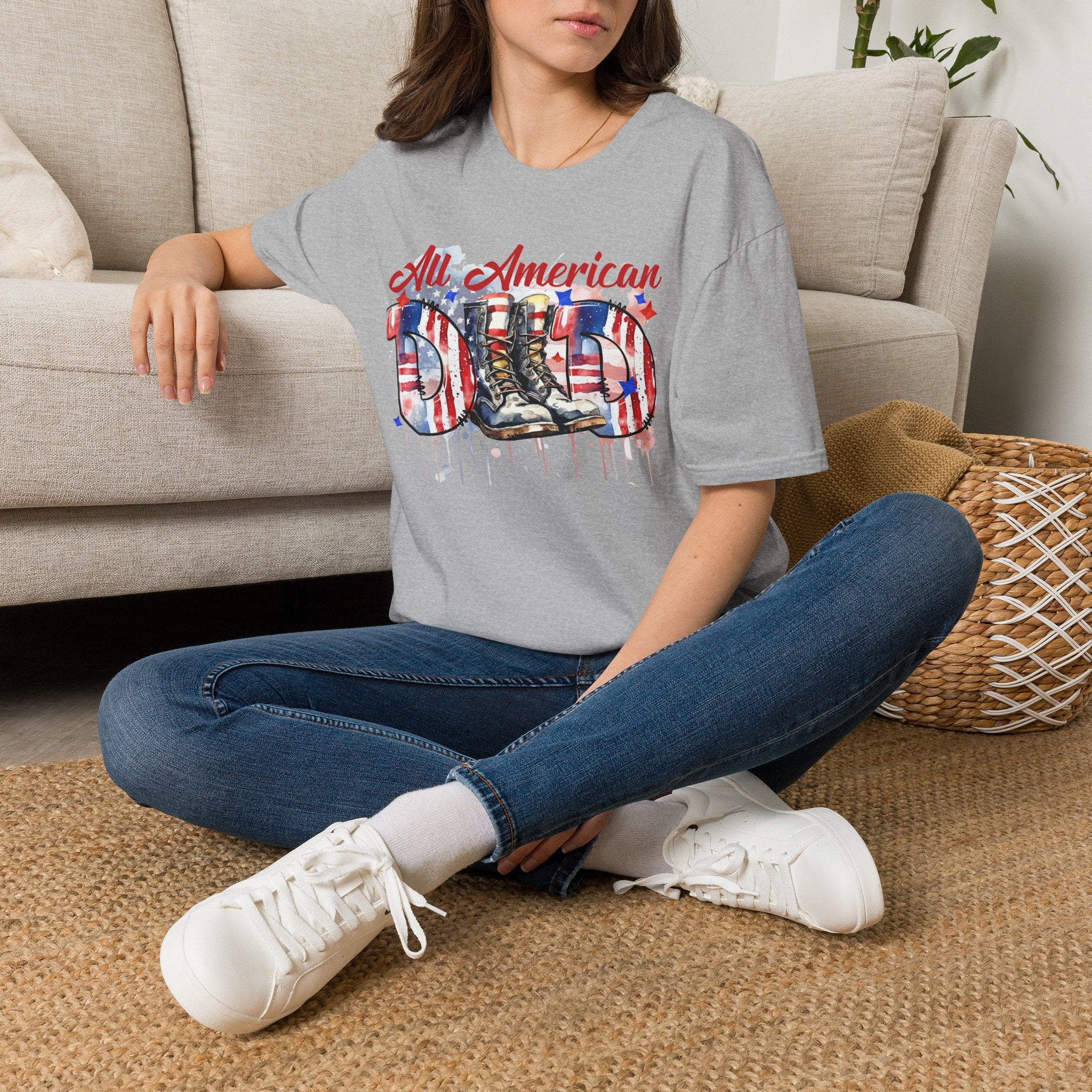 All American Dad T-Shirt — Patriotic Flag Boots Graphic Tee for Father's Day & 4th of July