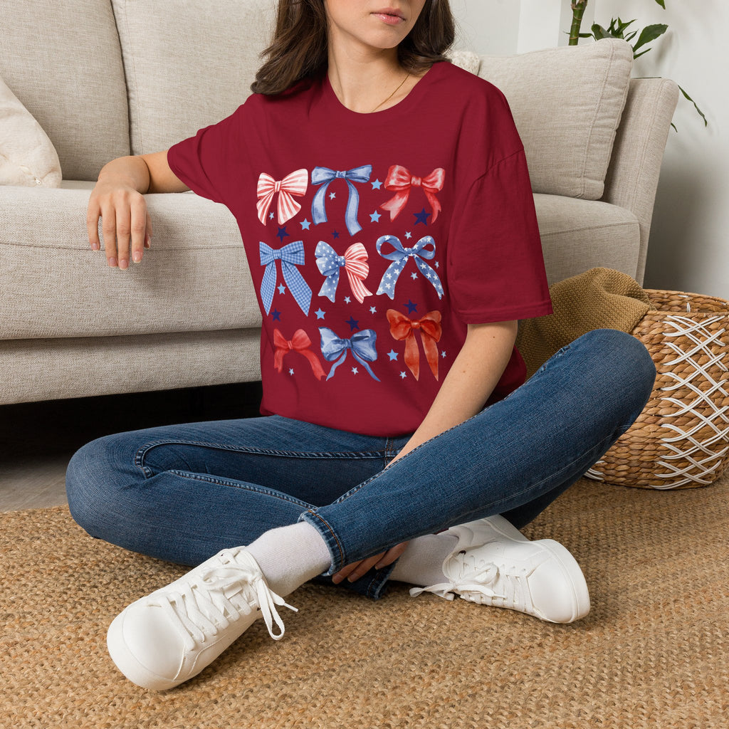 Patriotic Red White Blue Bow T-Shirt — Stars & Ribbon Graphic Tee