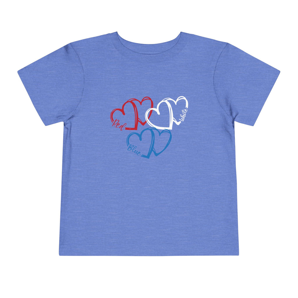 Toddler Tee — Red White Blue Heart Trio (Patriotic Kids Shirt)