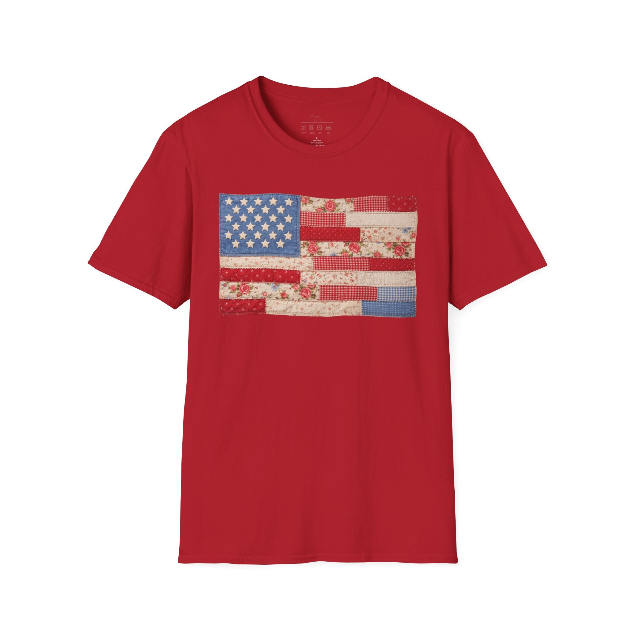 Patchwork American Flag T-Shirt — Vintage Floral Patriotic Tee