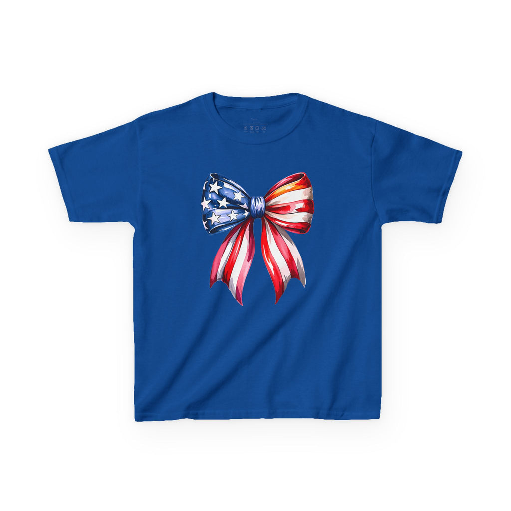 Youth, Kids Tee — Patriotic American Flag Bow Graphic (Fourth of July)