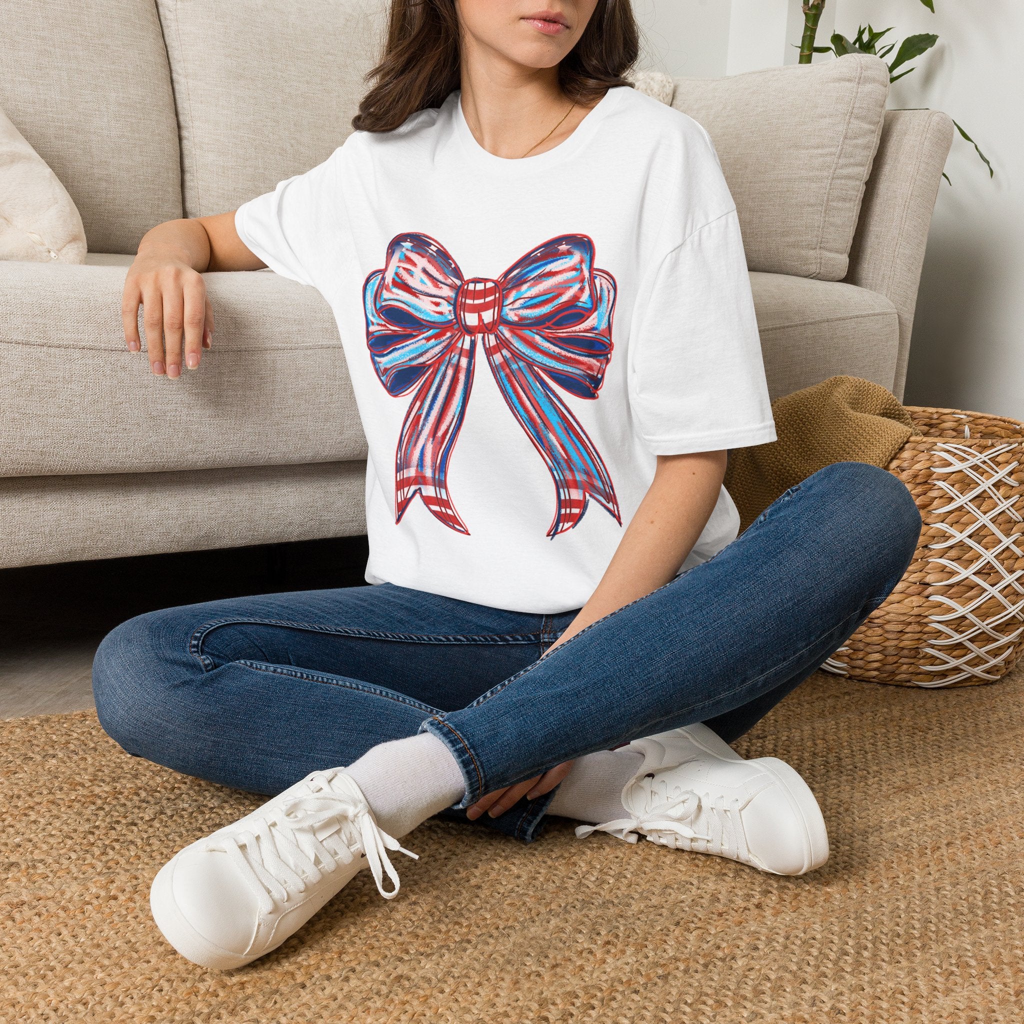 Patriotic Red White Blue Bow T-Shirt