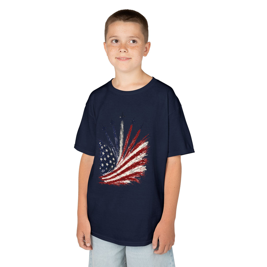 Youth,Kids T-Shirt — American Flag Jet Flyover Graphic