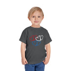 Toddler Tee — Red White Blue Heart Trio (Patriotic Kids Shirt)