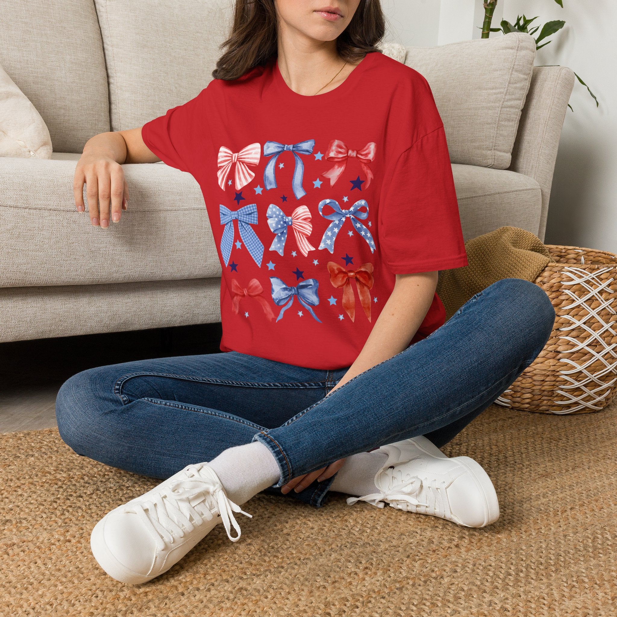 Patriotic Red White Blue Bow T-Shirt — Stars & Ribbon Graphic Tee