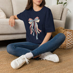 Bow Ribbon T-Shirt — Vintage Americana Floral & Gingham Bow Tee