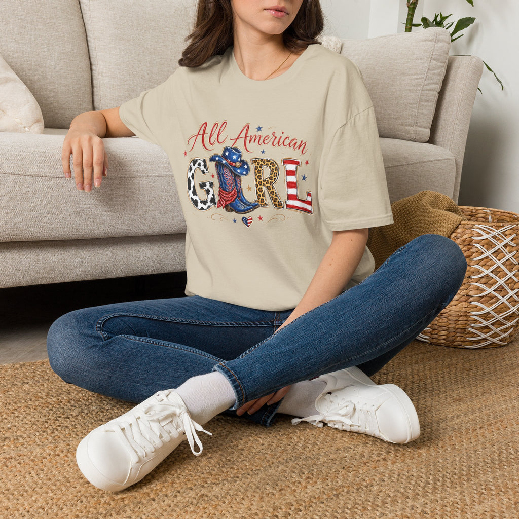 All American Girl T-Shirt — Patriotic USA Leopard & Flag Graphic Tee